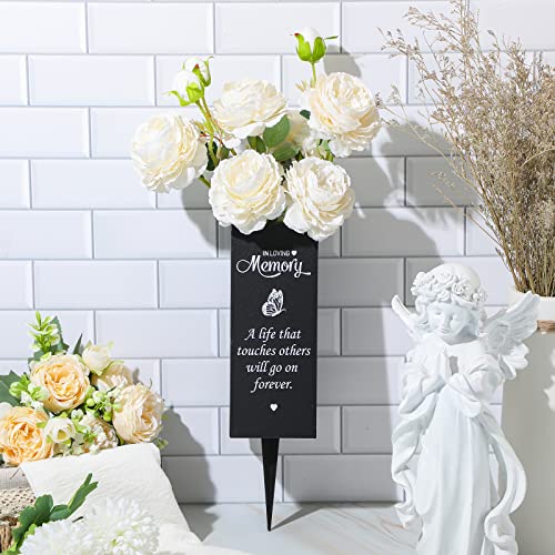 Geosar Cemetery Vases for Grave Metal Flower Holder with Spikes Memorial Funeral Gravesite Flowers Vase Decorations for Loss of Loved One(A Life that Touches Others) - style: A Life That Touches Others