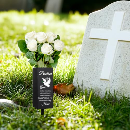WEBEEDY Cemetery Vases Decorations for Grave Brother Metal Cemetery Flower Holder with Spike Pigeons Cross Forever in My Heart Grave Decor for Cemetery Funeral Father's Day Memorial Day,1 pc, 3x8Inch