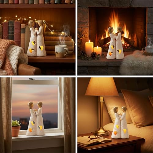 NAN ZAI NAN FANG Sisters Gifts from Sister Unique Candle Holders Statue | with Flickering LED Light Special Birthday Friendship Gifts for Women Bestie BFF Resin Sisters Candle Holder - color: Gifts for Sister