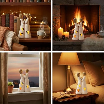 NAN ZAI NAN FANG Sisters Gifts from Sister Unique Candle Holders Statue | with Flickering LED Light Special Birthday Friendship Gifts for Women Bestie BFF Resin Sisters Candle Holder - color: Gifts for Sister