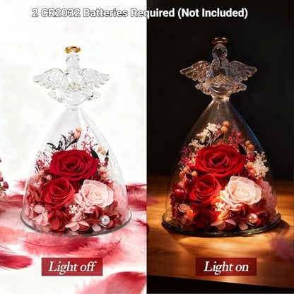 Casaido Mothers Day Rose Gifts for Women, 7" Red Preserved Roses Flowers in Glass Angel Figurine, Birthday Gift for Mom Wife Grandma, Eternal Rose for Valentines Christmas Anniversary - color: Red