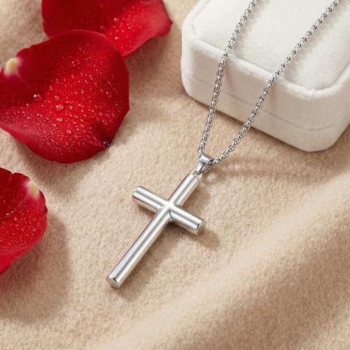 925 Sterling Silver Cross Necklace for Men & Women Crucifix Jesus/Cross Pendant with 22"+2" Stainless Steel Chain Jewelry Gift for Christmas, Father's Day, Mother's Day, Birthday-Gift Box Included - style: A03 Cross