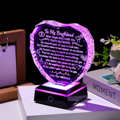 Arikyrist Gifts for Boyfriend from Girlfriend Crystal Heart Keepsake | Anniversary Birthday Gifts for Him Bf, LED Light Base, to My Boyfriend Plaque, on Christmas Fathers Day Valentine's Day - color: Boyfriend