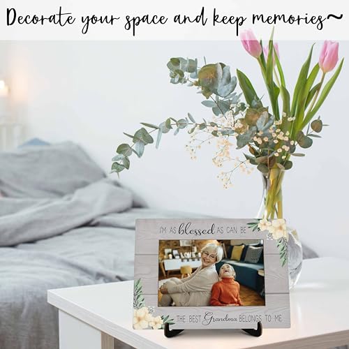 Grandma Pictures Frame, I'm As Blessed As Can Be The Best Grandma Belongs To Me Photo Frame, Grandma Gifts From Grandson Granddaughter, Farmhouse Home Living Room Bedroom Decoration -a26 - color: Best Grandma