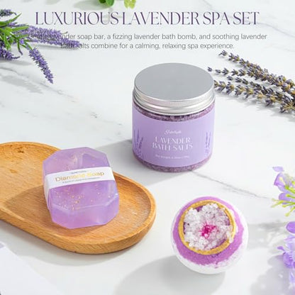 Mothers Day Gifts for Mom, 9pcs Happy Birthday Gifts for Women, Unique Birthday Relaxation Spa Gift Christmas Ideas Relaxing Lavender Set Self Care Gift Basket for Her Mom Sister Friend Teacher - color: Purple