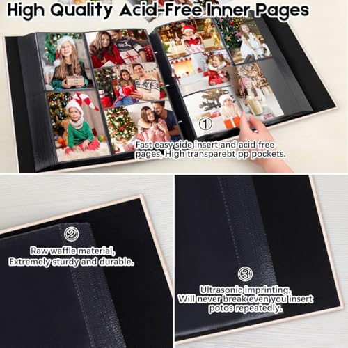 Aevdor Large Capacity 4x6 Photo Album, 1000 Photos, Linen Cover, Beige | Black Inner Pages, 3 Horizontal and 2 Vertical Pockets per Side, Front Photo Window, Family, Wedding & Travel Memories - color: Beige
