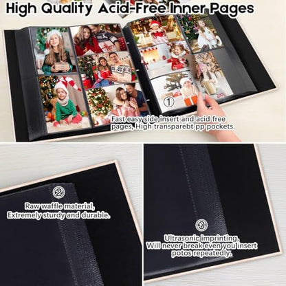 Aevdor Large Capacity 4x6 Photo Album, 1000 Photos, Linen Cover, Beige | Black Inner Pages, 3 Horizontal and 2 Vertical Pockets per Side, Front Photo Window, Family, Wedding & Travel Memories - color: Beige