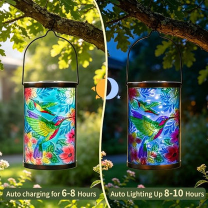 MUMTOP Hummingbird Solar Lantern, Hanging Glass Outdoor Garden Light - color: Turquoise