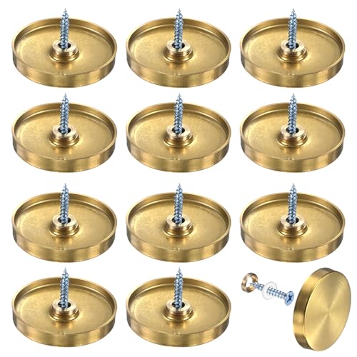 M METERXITY 12-Pack Screw Covers Caps, 1.57" Dia Stainless Steel Brushed Mirror Decorative Screws Cap Nails Fasteners for Sign Advertising Hardware/Bathroom Upholstery Head Covers [Gold Tone] - color: Gold Tone, size: 1.57"