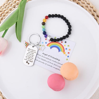 Sisadodo Rainbow Bridge Dog Memorial Gifts for Loss of Dogs Cats Rainbow Bridge Bracelet Keychains Paw Crystal Sun Catcher - color: Bracelet Card and Crystal Suncatcher