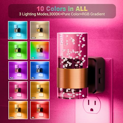 JandCase Night Lights Plug into Wall 2 Pack Color Changing Night Light Kids - color: Gold-RGB, size: 2 Pack