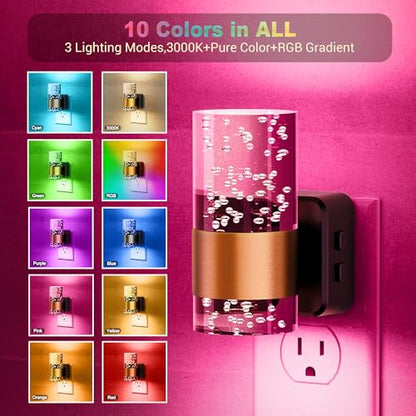 JandCase Night Lights Plug into Wall 2 Pack Color Changing Night Light Kids - color: Gold-RGB, size: 2 Pack