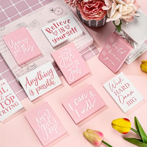 Rossesay 9 Pcs Mini Inspirational Wooden Signs for Desk Table,Pink - color: Pink