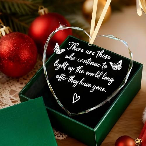 Memorial Gifts – Sympathy Gift for Loss of Loved One Heart Glass Ornament, Condolence, Remembrance In Loving Memory of Mother Father Husband Brother, Comfort Bereavement Christmas Decor Keepsake - style: Heart-There Are