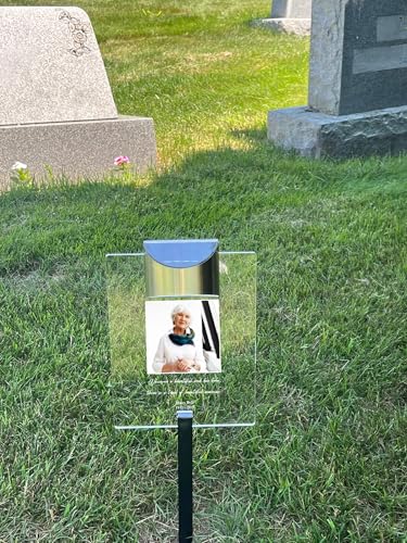 Beautiful Life Loved One In Our Heart Personalized Memorial Garden Stake Marker Photo LED Sympathy Gift In Loving Memory Remembrance Condolence Picture Light Up Plaque Sign Tombstone Grave Cemetery