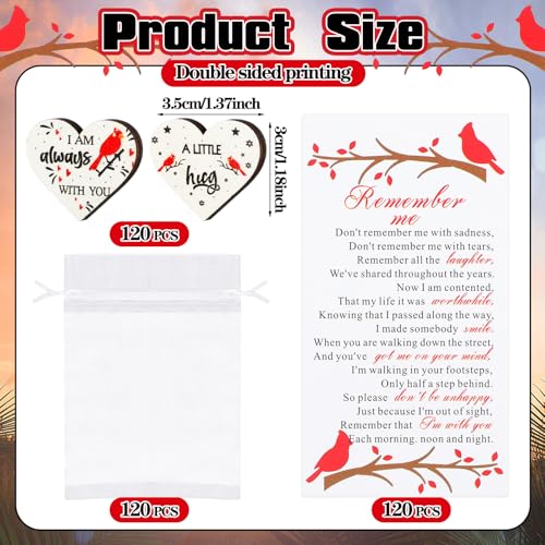 Yousoontic 120 Sets Funeral Favors Celebration of Life Decorations Cardinal Memorial Angel Sign Heart Pocket Hug Token with Prayer Card Organza Bag for Guests Funeral Cardinal Memorial Gifts