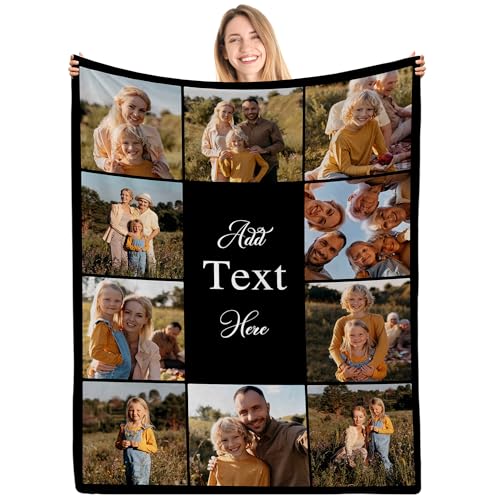 Personalized 10 Photos Family Blanket, Custom Mom/Dad/Girlfriend/Boyfriend/Couple/Best Friend/Sister Blanket, Custom Photo Throw Blanket, Black, 60"x80" - color: Style 1