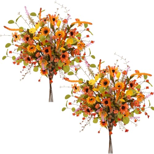 8PCS Artificial Fall Flowers, Fake Sunflower for Cemetery, Orange, 23in - color: Orange-8pcs