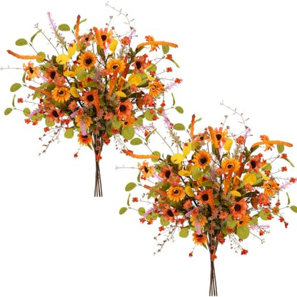 8PCS Artificial Fall Flowers, Fake Sunflower for Cemetery, Orange, 23in - color: Orange-8pcs