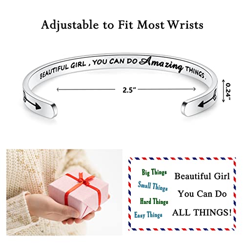 TONY & SANDY Inspirational Bracelets for Women Teen Girls Personalized Gifts for Daughter Granddaughter Mom Sister Friends Stainless Steel Engraved Cuff Birthday Easter Christmas - style: 0 - Beautiful girl, you can do amazing things