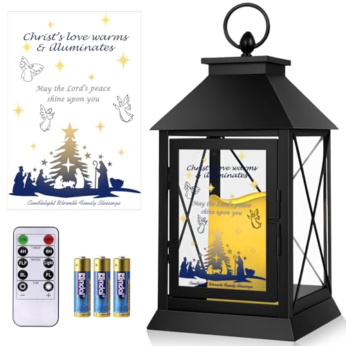 Christmas Candle Lantern Metal with LED Flickering Flameless Candles Light Xmas Decoration Lantern Indoor Outdoor Decorative for Table Home Decor Party Gift (Religion) - color: Religion