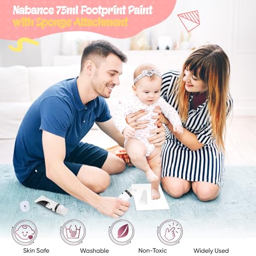 Nabance 2.54 fl oz White Baby Hand and Footprint Friendly Ink Paint, Dog Cat Paw Print Safe Ink, Non-Toxic Acid-Free, Safe Gentle for Home School Christmas New Year DIY Keepsake Stamp - color: White