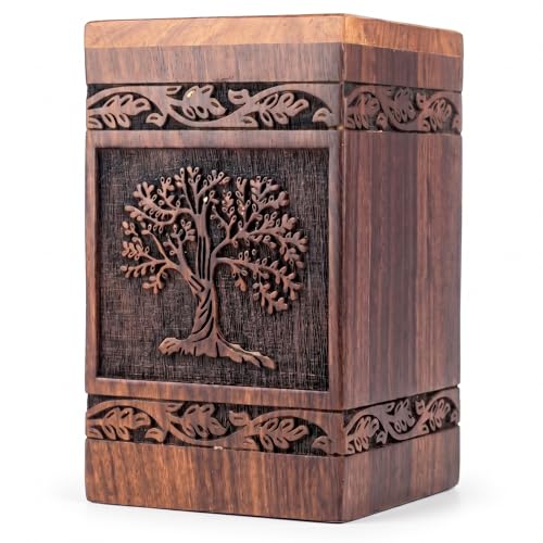 Wooden Cremation Urns Box for Human Ashes, Memorial Keepsake Boxes for Adults, Male/Female,Child, Pets Dog Cat Wood Burial Funeral Container (Tree of Life) Urn, Capacity (X-Large (250 lbs- 113kg)) - size: X-Large