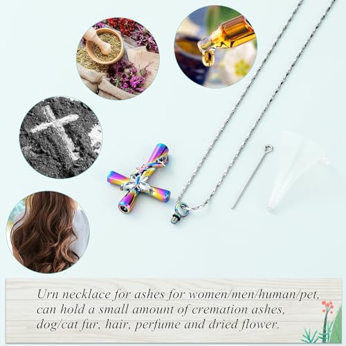 Imrsanl Cross with Butterfly Urn Necklaces for Ashes for Women - color: Colorful White