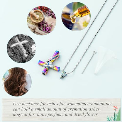 Imrsanl Cross with Butterfly Urn Necklaces for Ashes for Women - color: Colorful White