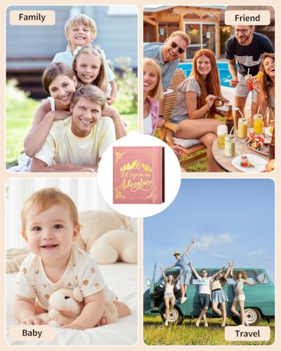 Leather Photo Album 4x6 200 Photos,Slip-in Photo Album Book with 50 Sheets, Travel Souvenir Diary Photo Book for Family Wedding Baby and Holiday Pictures - color: Pink