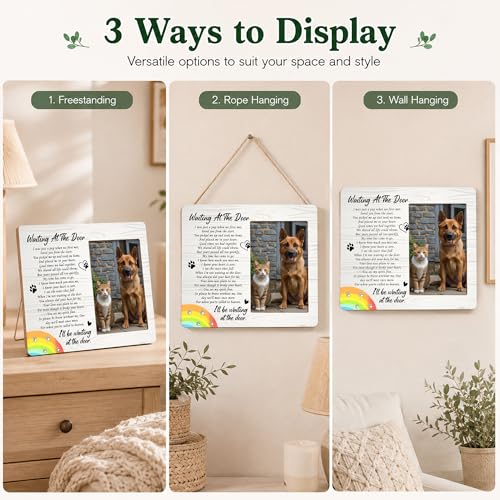 Pet Dog Cat Memorial Photo Frame - Waiting At The Door Dogs Wooden Tabletop Picture Frame - Sympathy Memorial Gifts For Loss Of Dog Cat Owner - In Loving Memory Rainbow Frames Favors -01 - style: Rainbow
