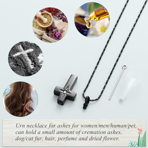 Imrsanl Cross Urn Necklace for Women Men Cremation Jewelry for Ashes Memorial Pendant Human Pet Funeral Ashes Holder Keepsake - color: Black