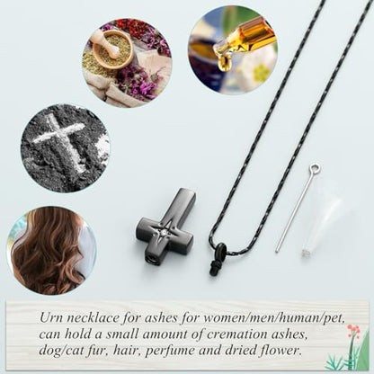 Imrsanl Cross Urn Necklace for Women Men Cremation Jewelry for Ashes Memorial Pendant Human Pet Funeral Ashes Holder Keepsake - color: Black