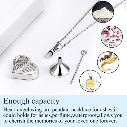 925 Sterling Silver Angel Wing Heart Cremation Urn Necklace Ring Set（#10）