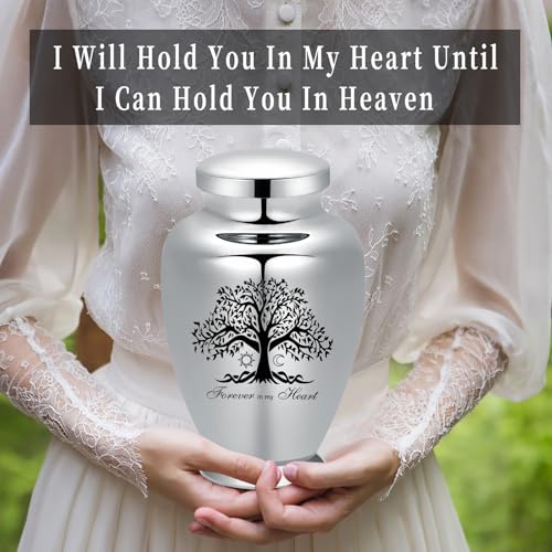 shajwo Large Cremation Urn for Ashes Human Adult Female Male Stainless Steel Tree of Life Urn for Human Ashes for Women Men Memorial Burial Funeral Decorative Urns for Ashes Keepsake Up to 220 IBS