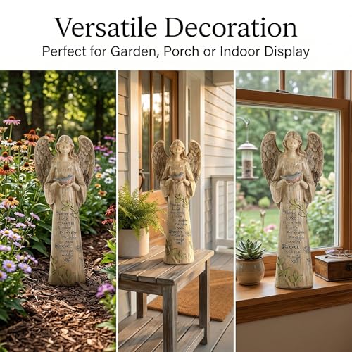 DUSVALLY Angel Statue Holding Bird – 10 Inch Resin Praying Angel Figurine - color: Bird