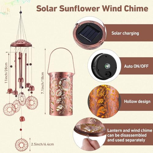 Retisee Sunflower Solar Wind Chimes Outdoor Metal Sunflower Teacher Appreciation Gifts Solar Light Windchimes Outside Indoors Christmas Decoration Birthday Gift for Home Lawn Porch Patio Garden Yard - style: Sunflower