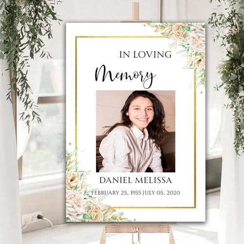 Personalized Memory Sign, Funeral Welcome Sign, Waterproof PVC, Floral Design, Landscape Orientation, 1 Count - color: Version 1