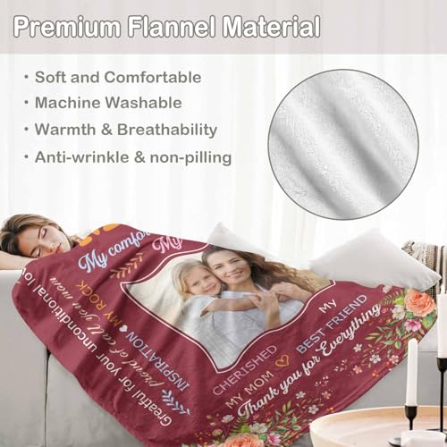 Personalized Blanket with Photos and Text, Custom Photo Blanket for Mom Grandma, Soft Flannel Throw Blankets for Mother’s Day, Customized Picture Gifts for Women, Nana, Wife Mother 01 - color: Mother 01