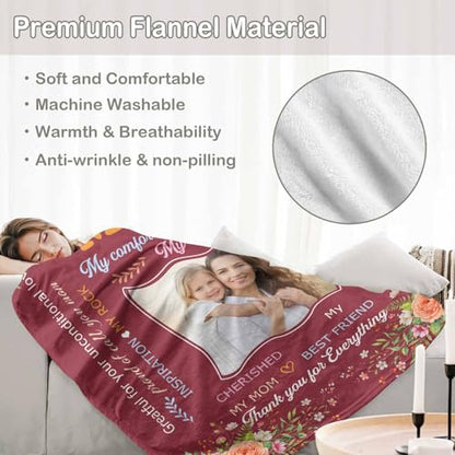 Personalized Blanket with Photos and Text, Custom Photo Blanket for Mom Grandma, Soft Flannel Throw Blankets for Mother’s Day, Customized Picture Gifts for Women, Nana, Wife Mother 01 - color: Mother 01