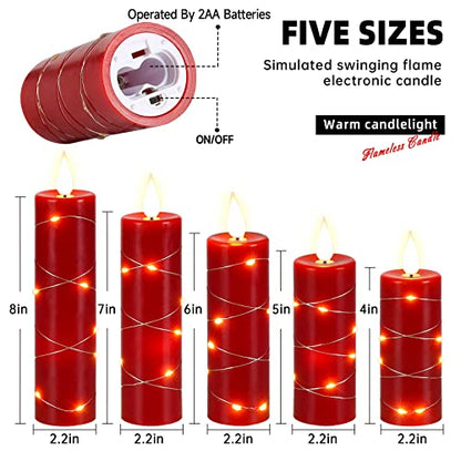 Upinmz Red Real Wax Flameless Candles, 5-Pack, Remote Timer, String Lights - size: Red-Wax-5 Pack