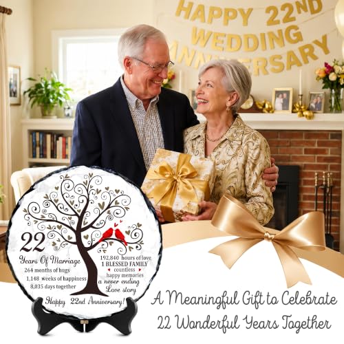 22nd Anniversary Wedding Gifts for Couple, 22 Year Anniversary Wedding Gift for Husband Wife Parents, 22 Years of Marriage Slate Plaque Keepsake with Stand, 5.9 Inch - color: 22th Wedding Anniversary