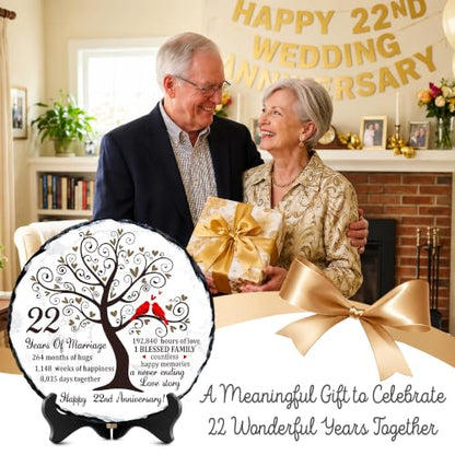 22nd Anniversary Wedding Gifts for Couple, 22 Year Anniversary Wedding Gift for Husband Wife Parents, 22 Years of Marriage Slate Plaque Keepsake with Stand, 5.9 Inch - color: 22th Wedding Anniversary