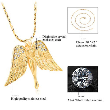 Imrsanl Cremation Jewelry Keepsake Angel Wings Urn Necklace for Ashes - color: Gold