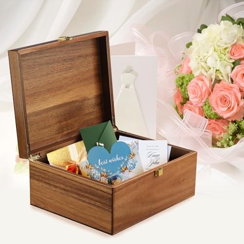 Wooden Keepsake Box, Large Acacia Decorative Storage Boxes | with a Hinged Lid, Memory Treasure Box with Dividers for Crafts and Photo Storage