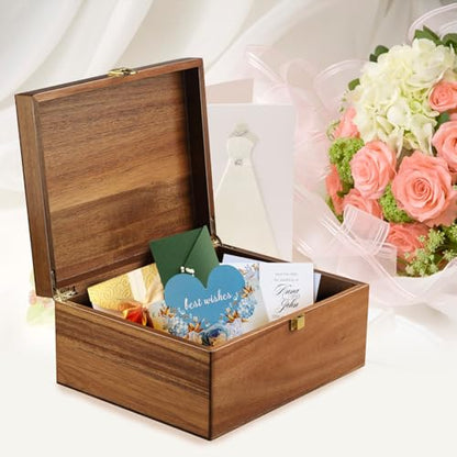 Wooden Keepsake Box, Large Acacia Decorative Storage Boxes | with a Hinged Lid, Memory Treasure Box with Dividers for Crafts and Photo Storage