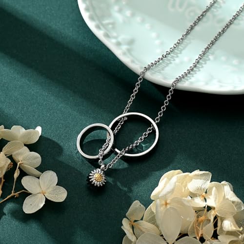 Daisy Cremation Jewelry Necklaces Stainless Steel Circle of Life Eternity Urn Necklaces for Ashes Memorial Keepsake Daisy Pendant for Women Men Gifts With Funnel Kit & Bag - color: Customize