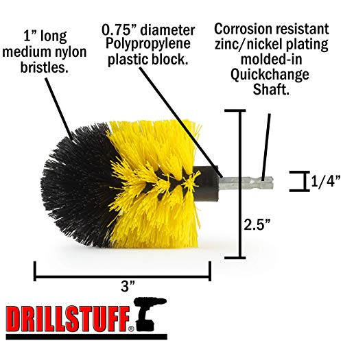 Home Cleaning Supplies - Bathroom Scrubbing Accessories - Tile Scrubber | Glass Shower Cleaner - Shower Curtain Scrubber - Bathtub Brush - Bath Mat Brush - Sink Cleaning Brush - Grout Cleaning Brush - color: Yellow, size: Mini Drill Brush