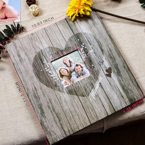 Holoary Self Adhesive Page Scrapbook Photo Album with Metallic Pen for 3x5 4x6 5x7 6x8 8x10 Hand Made DIY 40 pages Albums, Printed Kraft Paper Cover Memory Book (Wood Grain with Window) - color: Wood Grain