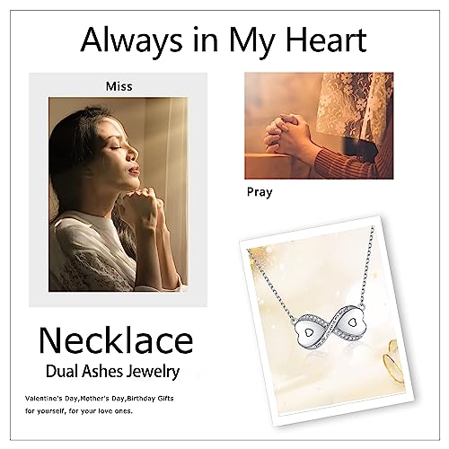 Sterling Silver Dual Infinity Urn Necklace for Women: Double Heart Cremation Necklaces Jewelry Hold Two Ashes - Infinity Memorial Keepsakes Pendant Jewelry Gifts for Loved Ones - color: Infinity-Heart